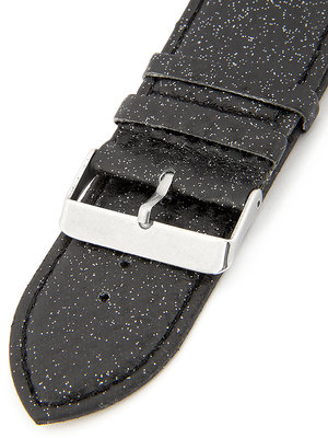Unisex kožený černý třpytivý řemínek k hodinkám R2-BK1