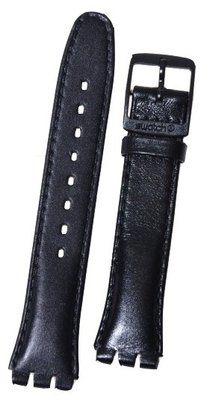 Unisex černý kožený řemínek k hodinkám Swatch AGB750