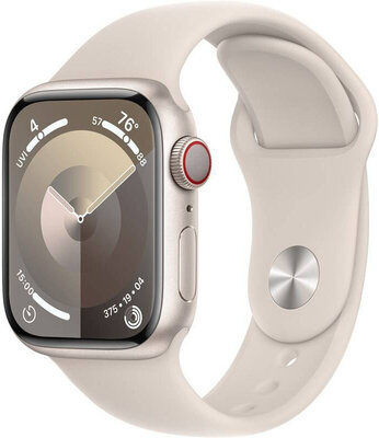 Apple Watch Series 9, GPS + Cellular, 41mm Pouzdro z hvezdně bílého hliníku, sportovní řemínek S/M