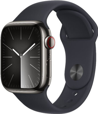 Apple Watch Series 9 GPS + Cellular 45mm grafitové pouzdro z nerezové oceli s temně inkoustovým sportovním řemínkem - S/M
