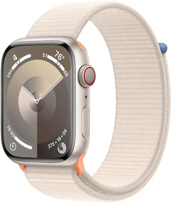 Apple Watch Series 9 GPS + Cellular 45mm hvězdně bílé hliníkové pouzdro s hvězdně bílým provlékacím sportovním řemínkem