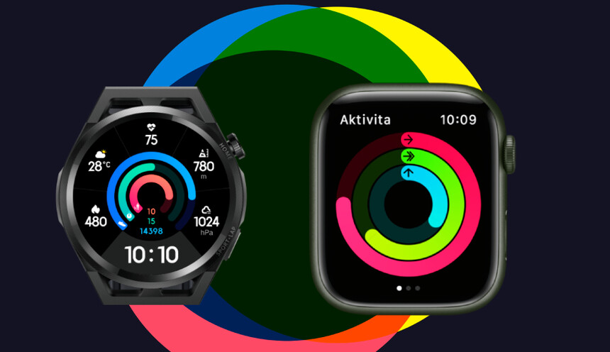 Srovnání Huawei Watch (vlevo) a Apple Watch (vpravo)
