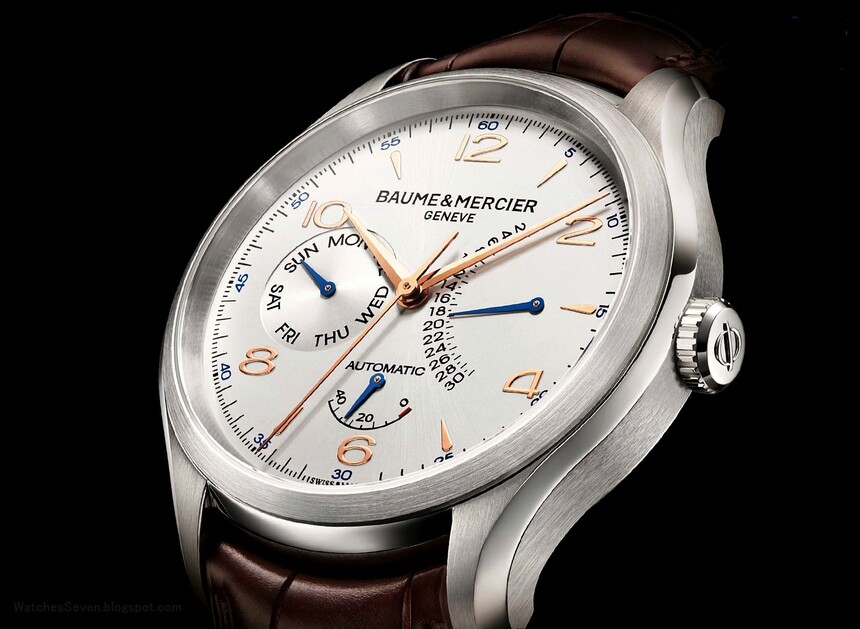 Baume & Mercier Clifton Retrograde Date má retrográdní výseč pro rezervu chodu a datum.