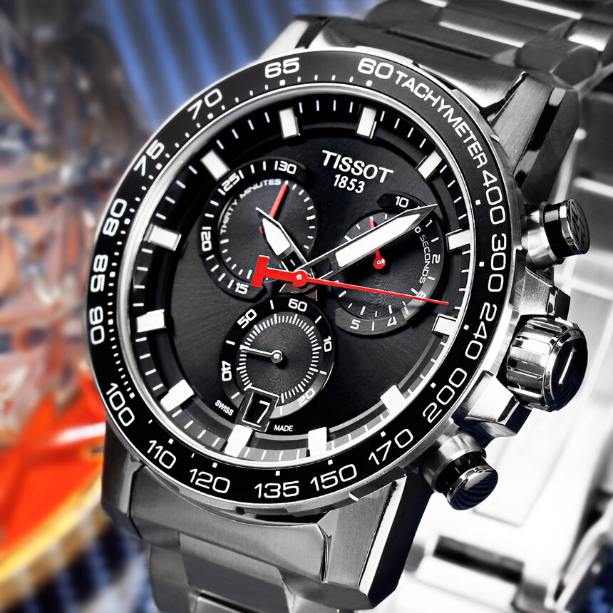 Klasický styl hodinek Tissot Supersport s chronografem a tachymetrickou stupnicí. Na fotografii je model Tissot Supersport Chronograph Quartz T125.617.11.051.00.