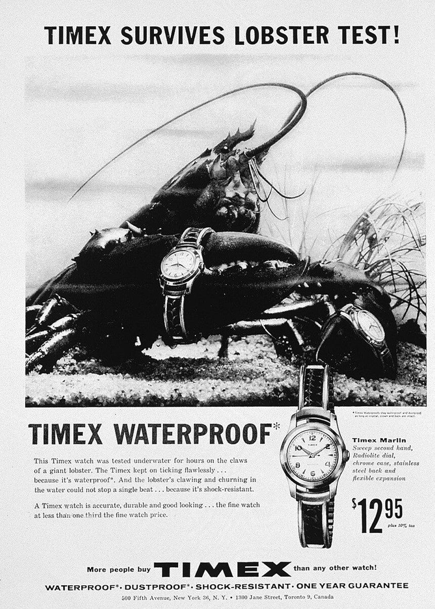 Originální reklama na Timex Marlin a jeho odolnost. Foto: Timex