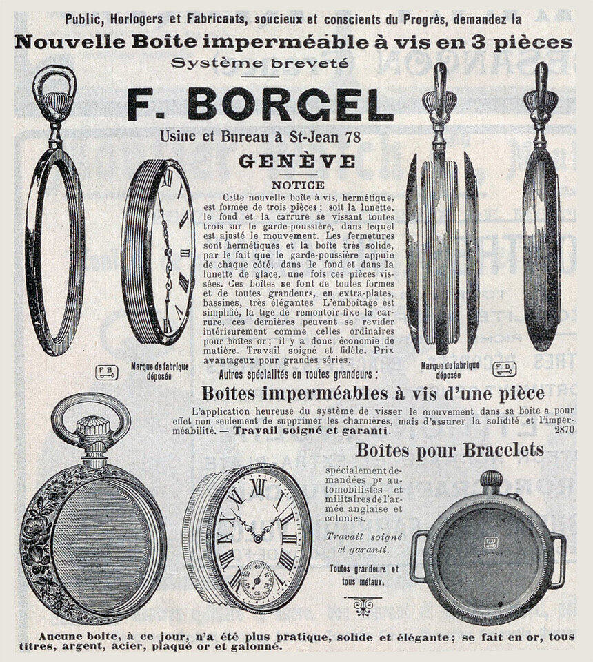 Reklama na hodinky Borgel, 1911.