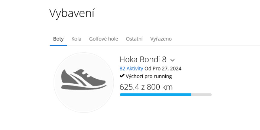 Funkce vybavení, screenshot z aplikace Garmin Connect