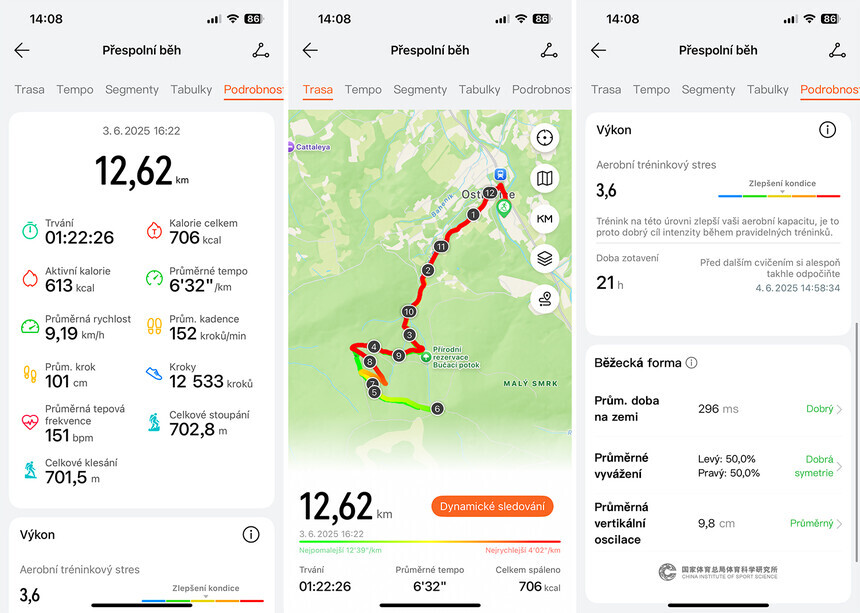 Aplikace Huawei Health a analýza tréninku