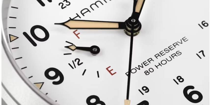 Rezerva nátahu s písmeny F (full) a E (empty). Zdroj: www.hodinkee.com