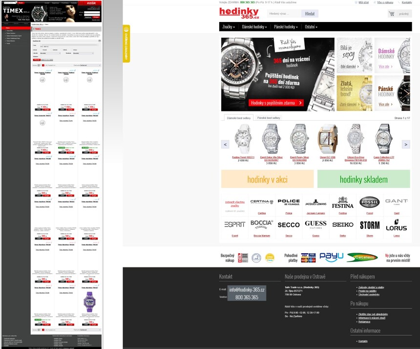 Vývoj e-shopu. Timex z roku 2013, Hodinky-365 z roku 2014.
