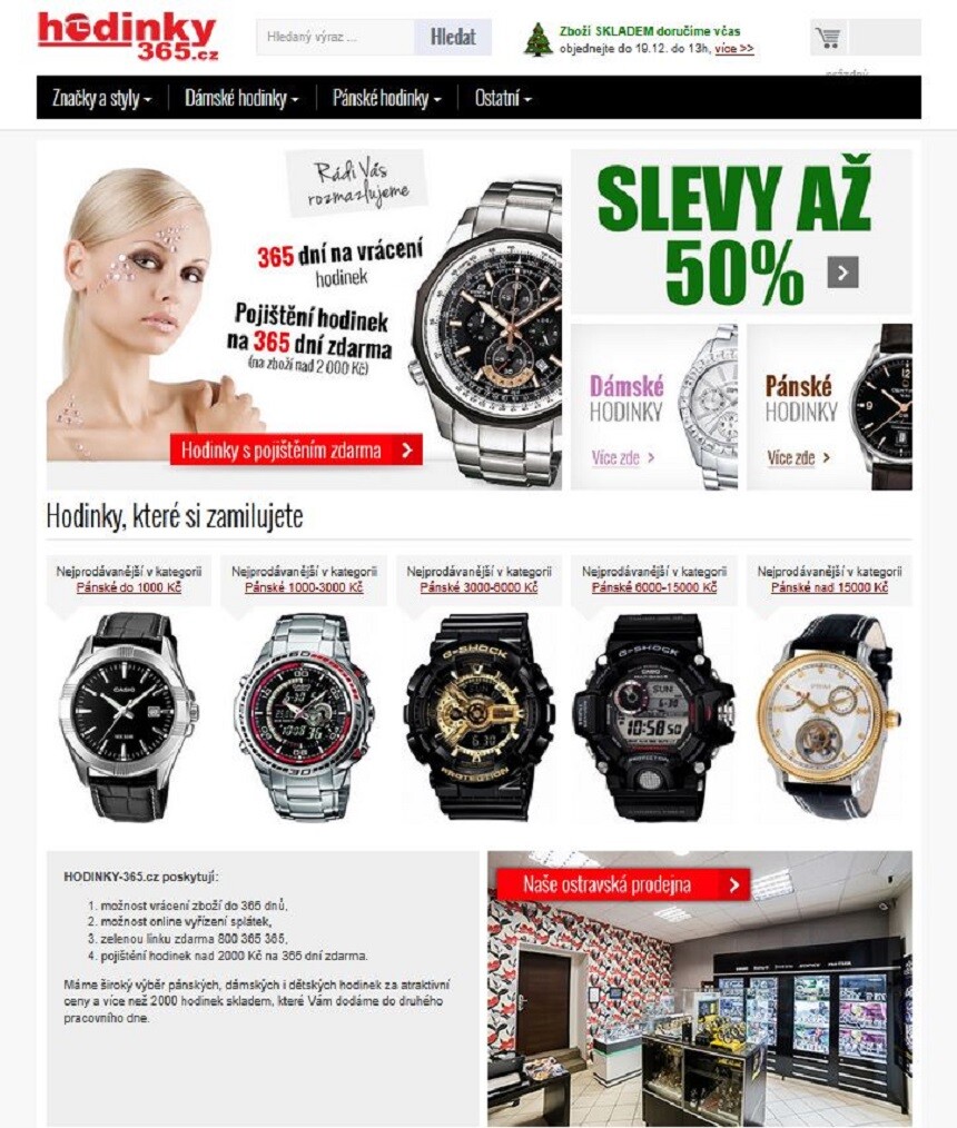 E-shop Hodinky-365 s původní prodejnou v Mariánkách.