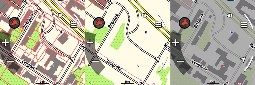 Vlevo – Topo PRO (voucher), uprostřed – TopoActive, vpravo – Outdoor Maps+