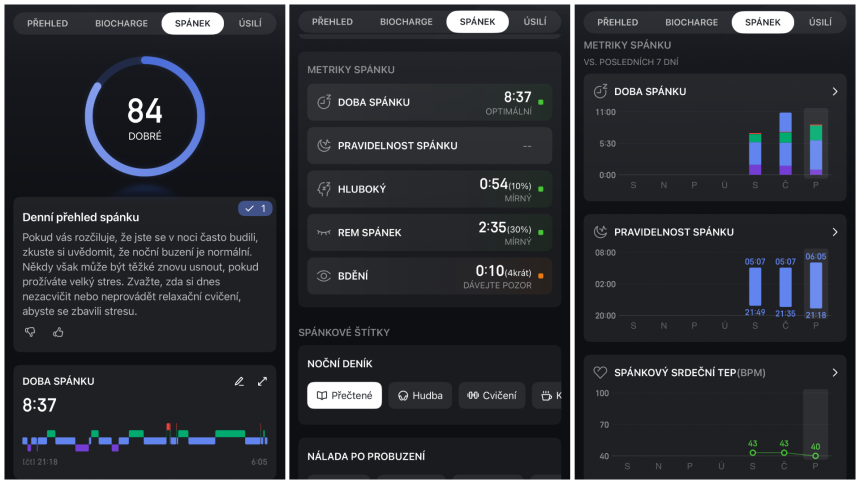 Hodnocení spánku v aplikaci Zepp