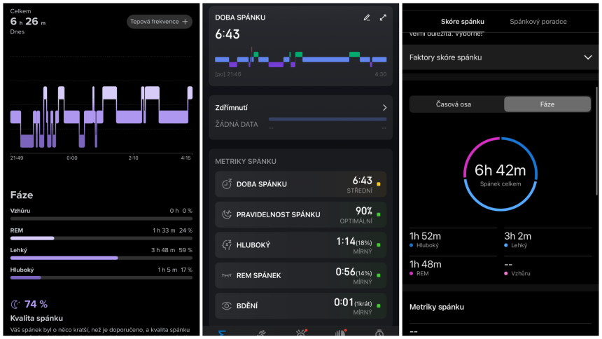 vlevo (Suunto Race 3S), uprostřed (Amazfit Helio Ring), vpravo (Garmin CIRQA)