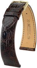 Kožený řemínek Hirsch Genuine Croco M 18800810OE-1, hnědý, krokodýlí kůže, open end (pro pevné stěžejky), délka M, Quick Release