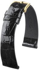 Černý kožený řemínek Hirsch Prestige L 02208050-1 (Krokodýlí kůže)