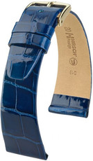 Kožený řemínek Hirsch Prestige M 02207180-1, modrý, aligátoří kůže, délka M, Quick Release