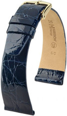 Kožený řemínek Hirsch Prestige M 02208180-1, modrý, krokodýlí kůže, délka M, Quick Release