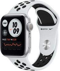 Apple Watch Nike Series 6 GPS, 40mm, pouzdro ze stříbrného hliníku s platinovým/černým sportovním řemínkem Nike
