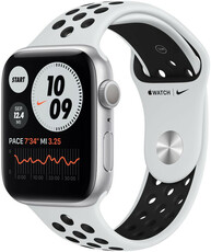 Apple Watch Nike Series 6 GPS, 44mm, pouzdro ze stříbrného hliníku s platinovým/černým sportovním řemínkem Nike