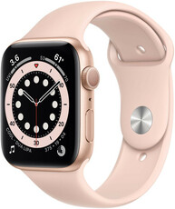 Apple Watch Series 6 GPS, 44mm, pouzdro ze zlatého hliníku s pískově růžovým sportovním řemínkem