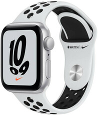 Apple Watch Nike SE GPS, 40mm, pouzdro ze stříbného hliníku s platinovým / černým sportovním řemínkem