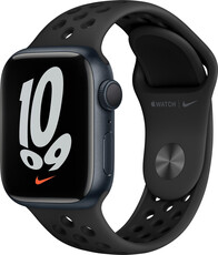Apple Watch Nike Series 7 GPS, 41mm, pouzdro z temně inkoustového hliníku s černým sportovním řemínkem Nike