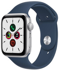 Apple Watch SE GPS, 40mm, pouzdro ze střírbného hliníku s hlubokomořsky modrým sportovním řemínkem