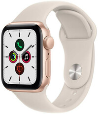 Apple Watch SE GPS, 40mm, pouzdro ze zlatého hliníku s hvězdně bílým sportovním řemínkem