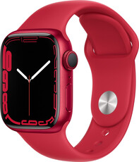 Apple Watch Series 7 GPS, 41mm, pouzdro z červeného hliníku s červeným sportovním řemínkem