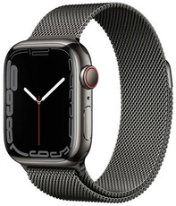 Apple Watch Series 7 GPS + Cellular, 41mm pouzdro z grafitově šedé oceli s grafitovým milánským tahem