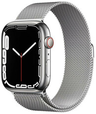 Apple Watch Series 7 GPS + Cellular, 45mm pouzdro ze stříbrné oceli se stříbrným milánským tahem