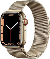 Apple Watch Series 7 GPS + Cellular, 41mm zlaté pouzdro z nerezové oceli se zlatým milánským tahem