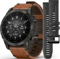 Garmin Epix 2 Sapphire, Titan Black / Brown Leather Band (+ náhradní silikonový řemínek)