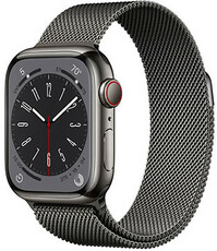 Apple Watch Series 8, GPS + Cellular, 41mm Pouzdro z grafitově šedé nerezové oceli, milánský tah