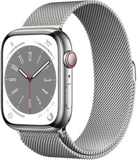 Apple Watch Series 8, GPS + Cellular, 41mm Pouzdro ze stříbrné nerezové oceli, milánksý tah