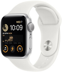 Apple Watch SE (2022) GPS, 40mm Pouzdro ze stříbrného hliníku, bílý sportovní řemínek