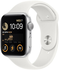 Apple Watch SE (2022) GPS, 44mm Pouzdro ze stříbrného hliníku, bílý sportovní řemínek