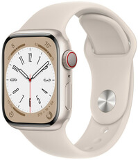 Apple Watch Series 8, GPS + Cellular, 41mm Pouzdro z hvězdně bílého hliníku, sportovní řemínek