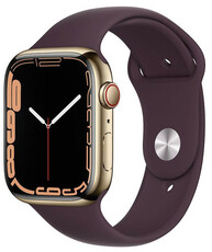 Apple Watch Series 7 GPS + Cellular, 45mm, pouzdro ze zlaté oceli s temně třešňovým sportovním řemínkem (II. Jakost)