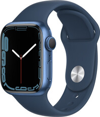 Apple Watch Series 7 GPS, 41mm, pouzdro z modrého hliníku s hlubokomořsky modrým sportovním řemínkem (rozbalené)