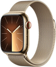 Apple Watch Series 9 GPS + Cellular 45mm zlaté pouzdro z nerezové oceli se zlatým milánským tahem