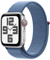 Apple Watch SE GPS + Cellular 40mm Stříbrné hliníkové pouzdro s ledově modrým sportovním řemínkem