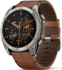 Garmin Fenix 8 AMOLED 51mm, Exclusive Titanium Graphite Brown Leather Band (Premium) (+ náhradní řemínek)