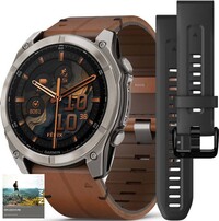 Garmin Fenix 8 AMOLED 51mm, Exclusive Titanium Graphite Brown Leather Band (Premium) (+ náhradní řemínek)