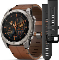 Garmin Fenix 8 AMOLED 51 mm, Exclusive Titanium Graphite Brown Leather Band (Premium) (+ náhradní řemínek) (II. Jakost)