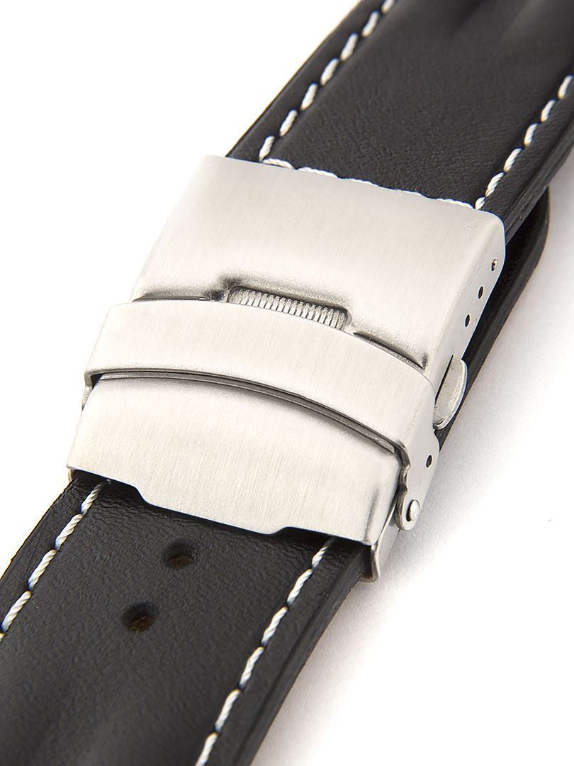 Pánský kožený černý řemínek k hodinkám W-052-A 22 mm