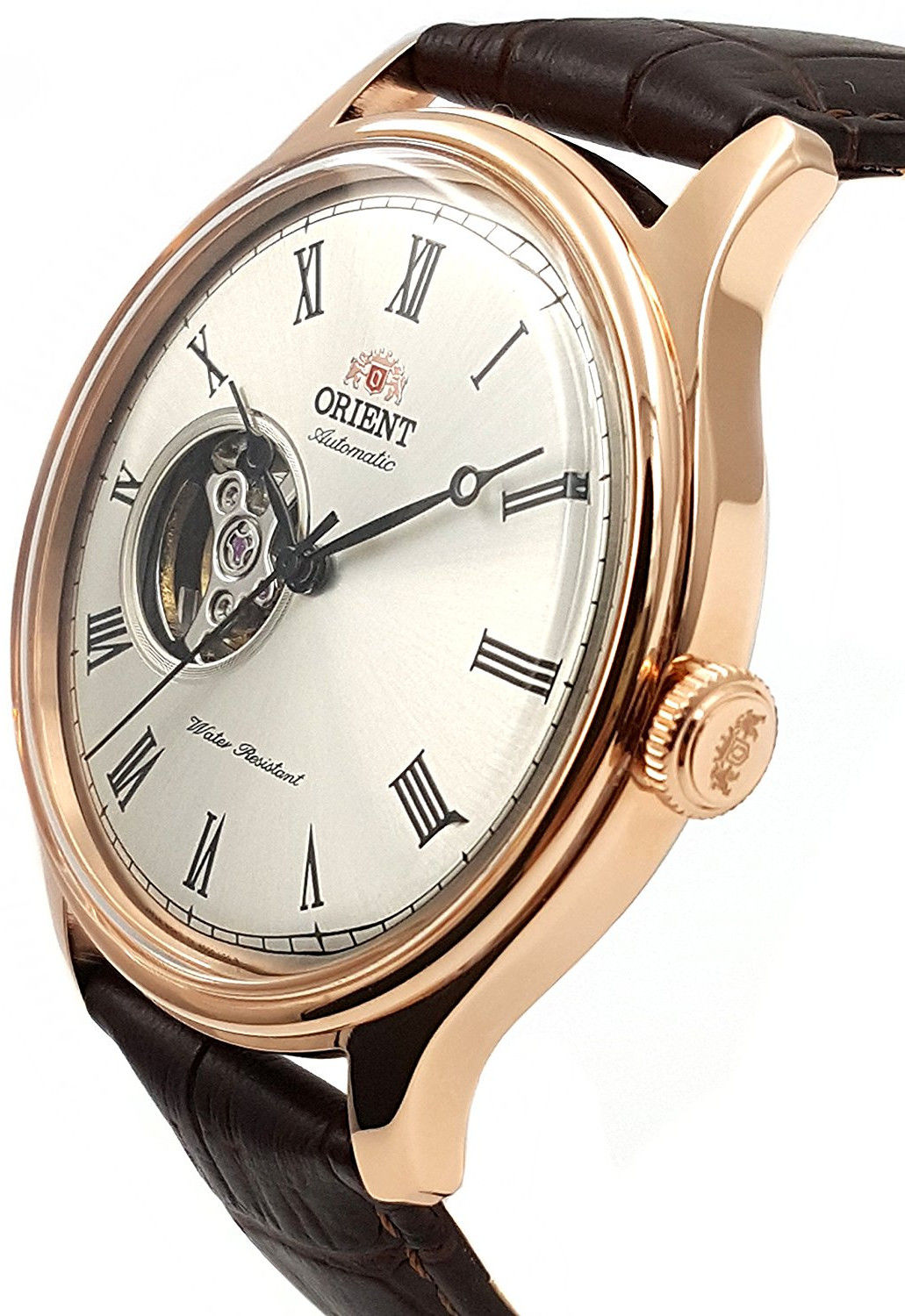 Orient Classic Open Heart AG00 - Orologio Uomo Automatico, Cassa 43mm Oro Rosa, Quadrante Scheletrato, Pelle Marrone