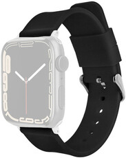 Řemínek pro Apple Watch, silikonový, černý, stříbrná přezka (pouzdra 38/40/41mm)