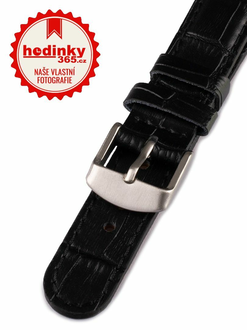 Unisex kožený černý řemínek k hodinkám W-080-A 18 mm